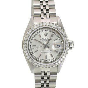 ROLEX DATEJUST SILVER INDEX DIAL 1.15 CTW DIAMOND STEEL OYSTER WATCH 26 MM 69174